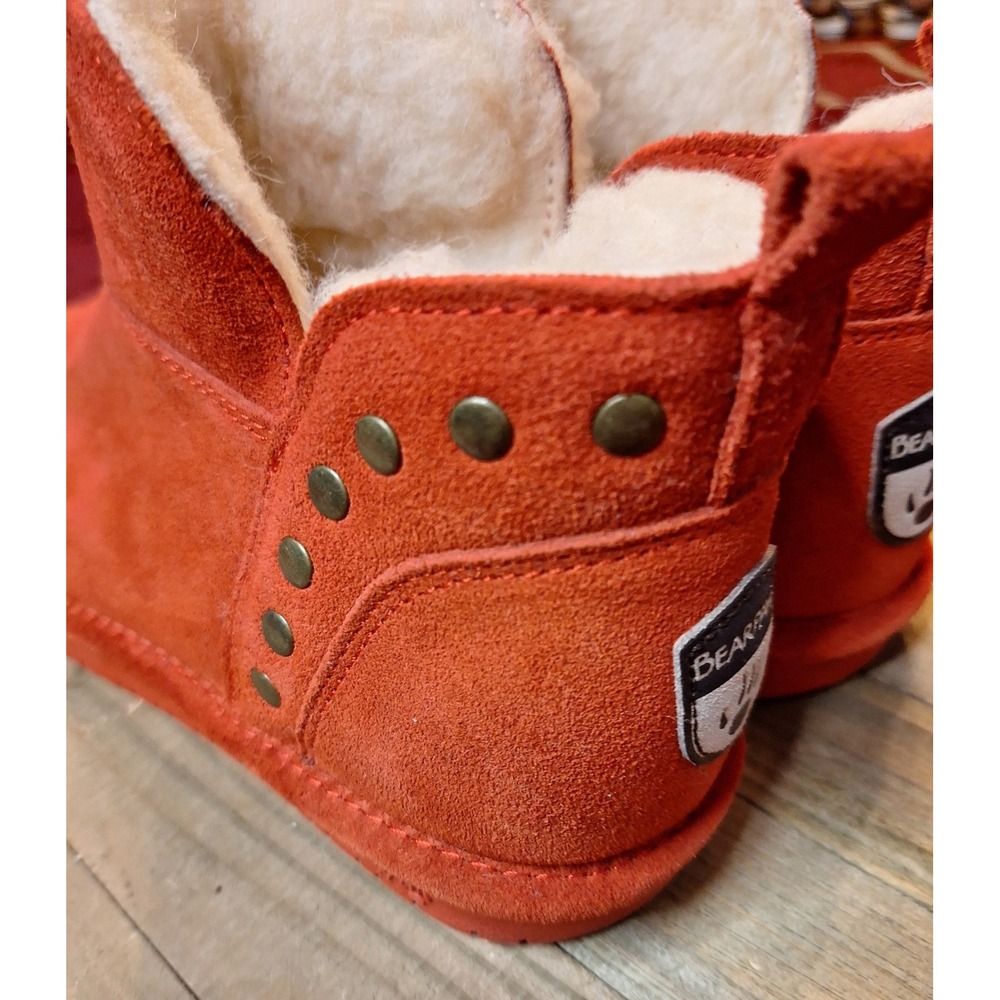 Bearpaw Women Rust Orange Suede Studded Ankle Boots Wool Blend Lining Size 8 - Picture 5 of 9